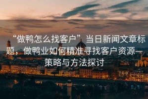 “做鴨怎么找客戶”當(dāng)日新聞文章標(biāo)題，做鴨業(yè)如何精準(zhǔn)尋找客戶資源—策略與方法探討