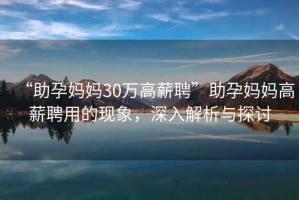 “助孕媽媽30萬高薪聘”助孕媽媽高薪聘用的現象，深入解析與探討