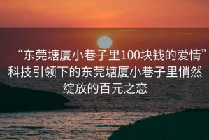 “東莞塘廈小巷子里100塊錢的愛情”科技引領下的東莞塘廈小巷子里悄然綻放的百元之戀