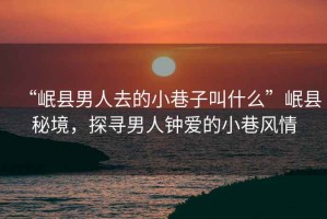 “岷縣男人去的小巷子叫什么”岷縣秘境，探尋男人鐘愛(ài)的小巷風(fēng)情