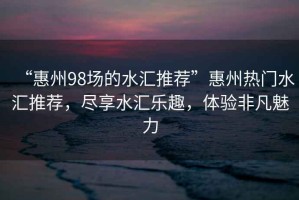“惠州98場的水匯推薦”惠州熱門水匯推薦，盡享水匯樂趣，體驗非凡魅力