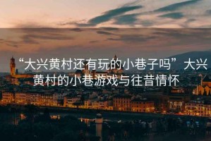 “大興黃村還有玩的小巷子嗎”大興黃村的小巷游戲與往昔情懷