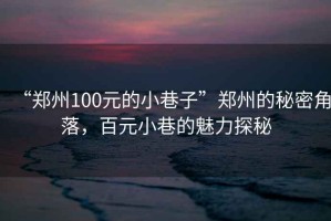 “鄭州100元的小巷子”鄭州的秘密角落，百元小巷的魅力探秘