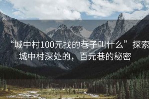 “城中村100元找的巷子叫什么”探索城中村深處的，百元巷的秘密