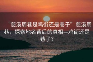 “慈溪周巷是雞街還是巷子”慈溪周巷，探索地名背后的真相—雞街還是巷子？