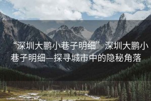 “深圳大鵬小巷子明細”深圳大鵬小巷子明細—探尋城市中的隱秘角落