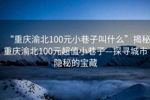 “重慶渝北100元小巷子叫什么”揭秘重慶渝北100元超值小巷子—探尋城市隱秘的寶藏