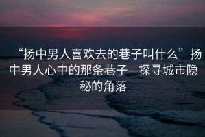 “揚中男人喜歡去的巷子叫什么”揚中男人心中的那條巷子—探尋城市隱秘的角落