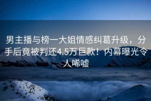 男主播與榜一大姐情感糾葛升級，分手后竟被判還4.5萬巨款！內(nèi)幕曝光令人唏噓