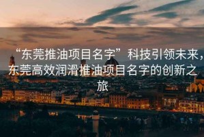 “東莞推油項(xiàng)目名字”科技引領(lǐng)未來(lái)，東莞高效潤(rùn)滑推油項(xiàng)目名字的創(chuàng)新之旅