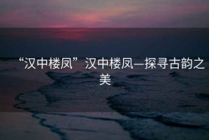 “漢中樓鳳”漢中樓鳳—探尋古韻之美