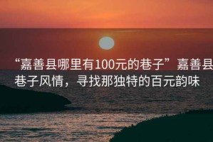 “嘉善縣哪里有100元的巷子”嘉善縣巷子風情，尋找那獨特的百元韻味
