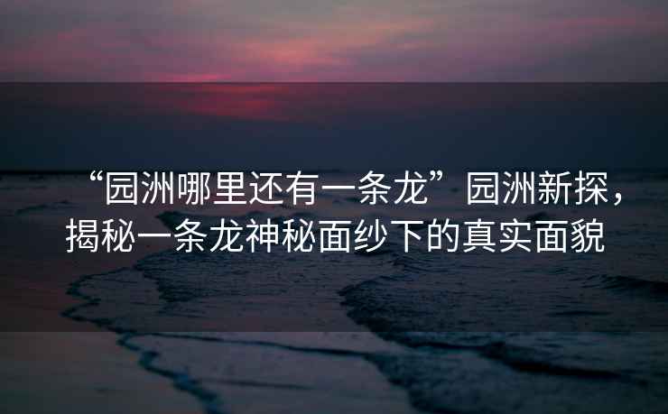 “園洲哪里還有一條龍”園洲新探，揭秘一條龍神秘面紗下的真實面貌