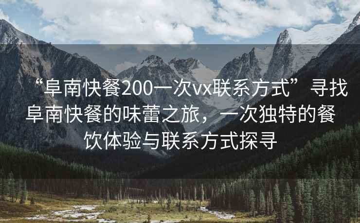 “阜南快餐200一次vx聯(lián)系方式”尋找阜南快餐的味蕾之旅，一次獨特的餐飲體驗與聯(lián)系方式探尋