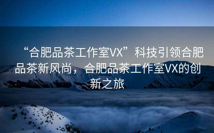 “合肥品茶工作室VX”科技引領(lǐng)合肥品茶新風(fēng)尚，合肥品茶工作室VX的創(chuàng)新之旅