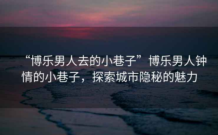 “博樂男人去的小巷子”博樂男人鐘情的小巷子，探索城市隱秘的魅力