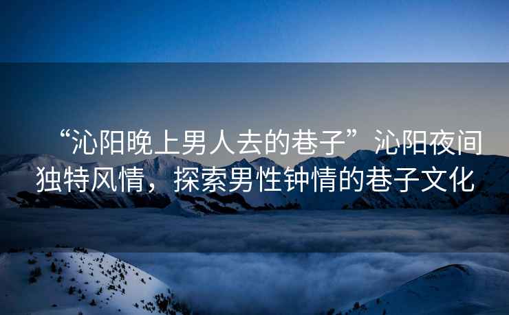 “沁陽晚上男人去的巷子”沁陽夜間獨特風情，探索男性鐘情的巷子文化