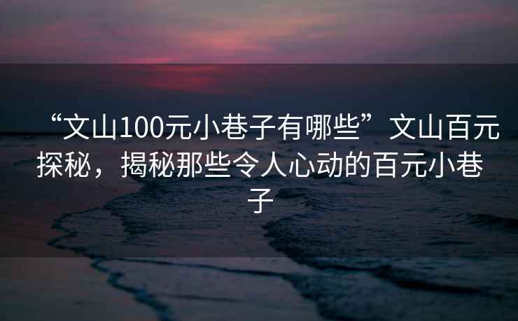 “文山100元小巷子有哪些”文山百元探秘，揭秘那些令人心動的百元小巷子
